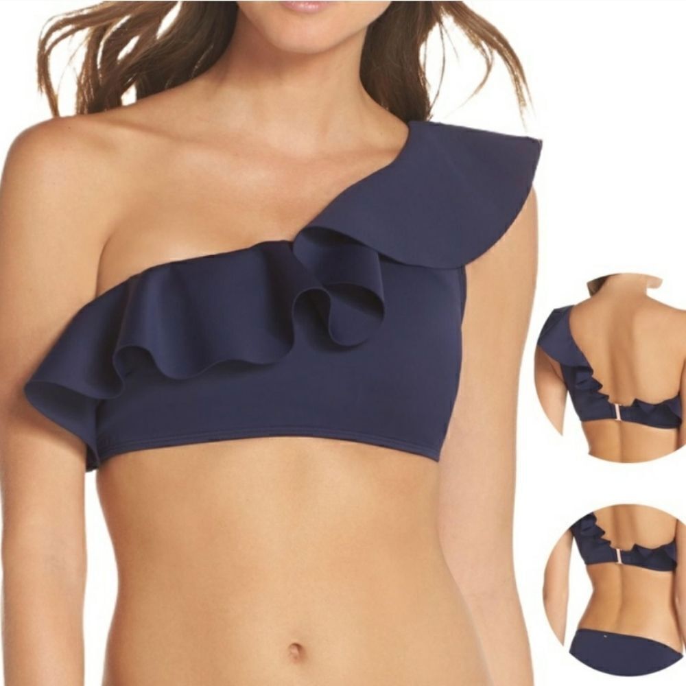 Ted Baker Navy Blue One Shoulder Ruffle Bikini Top